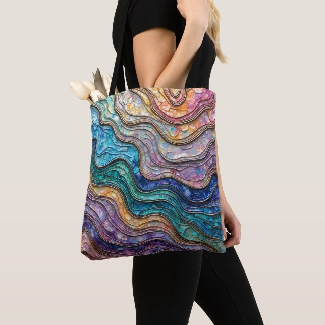 Tote Bag Vagues ondulées colorées en Abalone (De près)