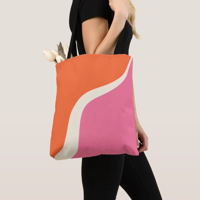 Tote Bag Vagues simples 3 - rose, orange et crème (De près)