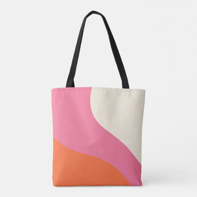 Tote Bag Vagues simples - rose, orange et crème (Dos)
