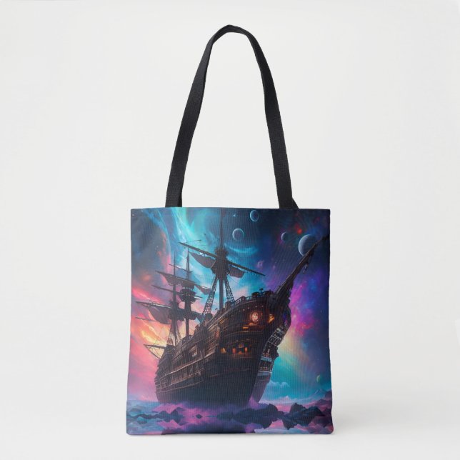 Tote Bag Vaisseau spatial pirate nébuleuse et lunes  (Devant)