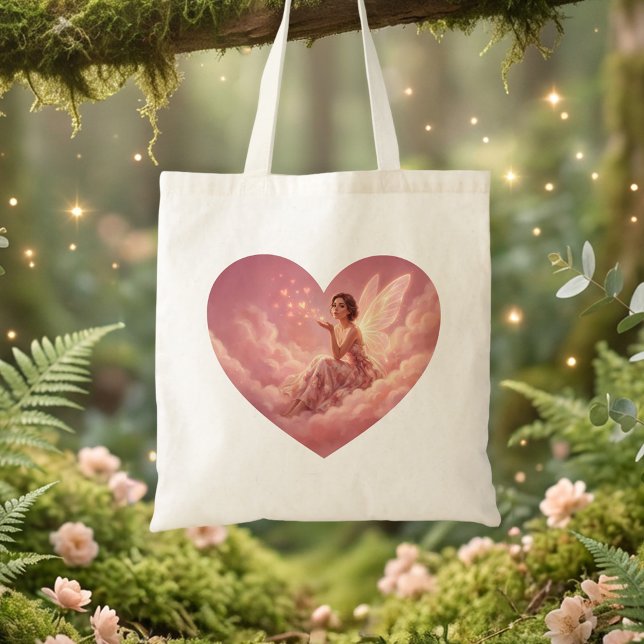 Tote Bag Valentine Fairy on Pink Clouds Fantasy Art (Créateur téléchargé)