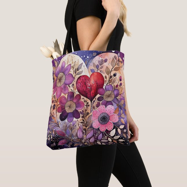 Tote Bag Valentine Floral Heart Art (De près)