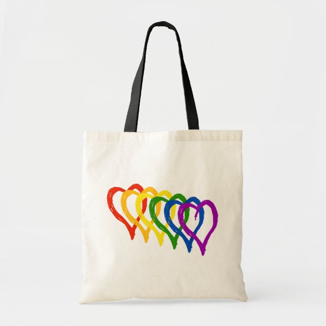 Tote Bag Valentine Gay pride Arc-en-ciel Drapeau Coeurs en  (Devant)