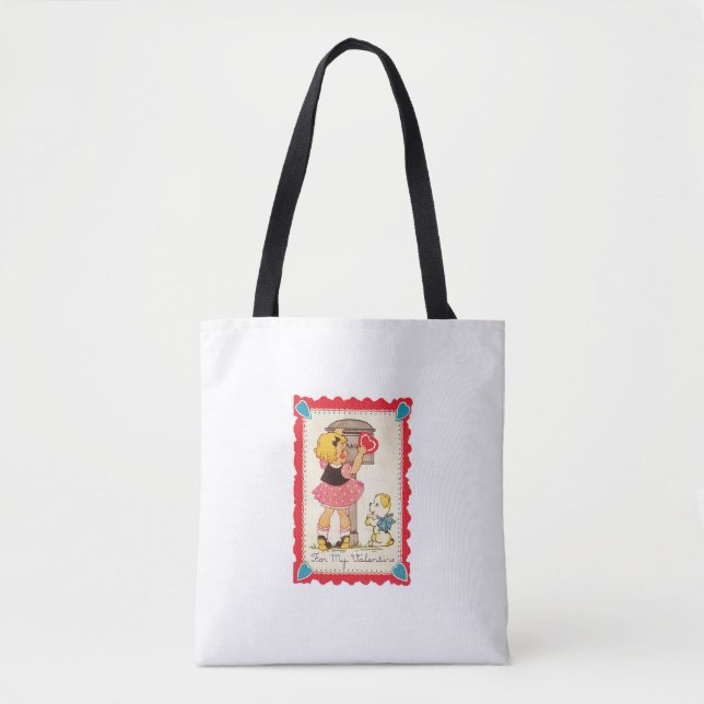 Tote Bag Valentine Girl, Garçon, Chiot, Kitten (Devant)