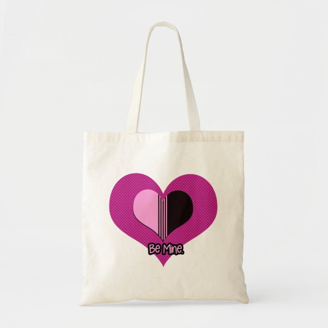 Tote Bag Valentine Heart Pink and Black Be Mine (Devant)