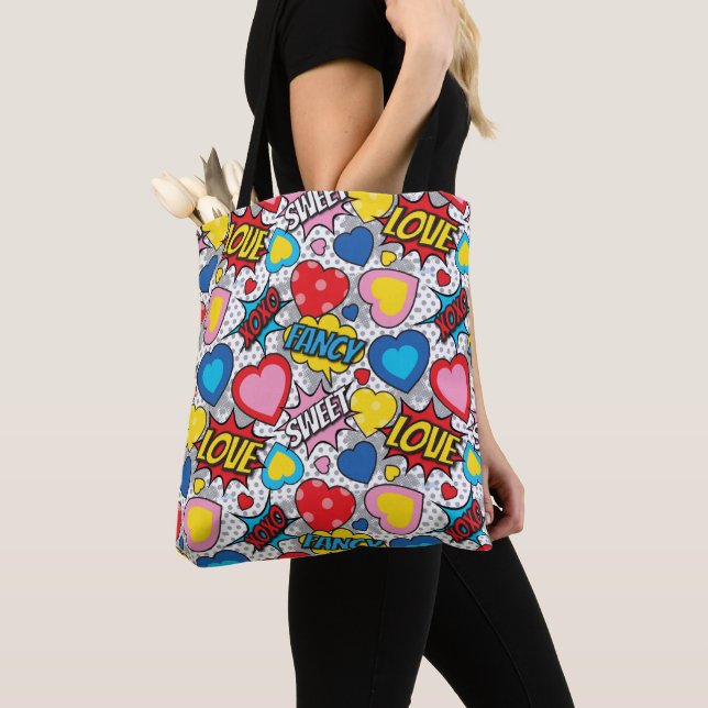 Tote Bag Valentine Hearts Pop Art (De près)