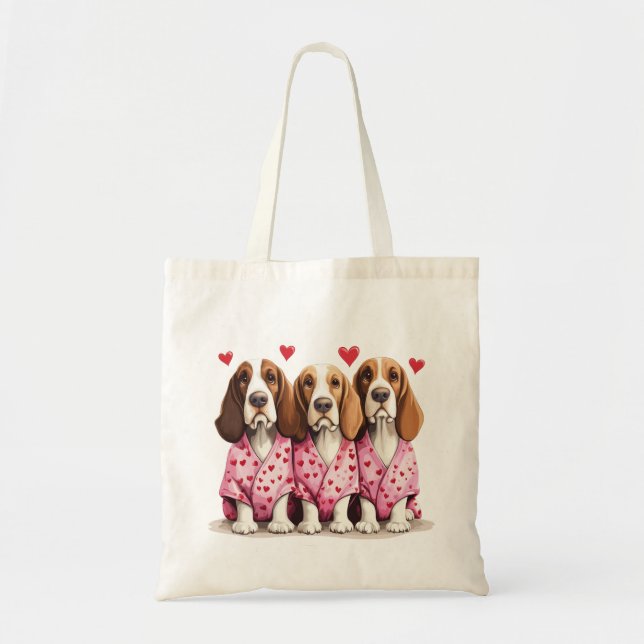 Tote Bag Valentines Day Basset Hound Dogs (Devant)