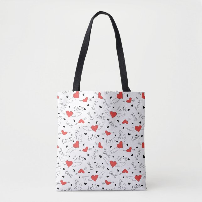 Tote Bag Valentines love bird red heart pattern (Devant)