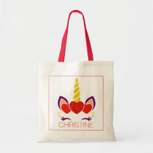 Tote Bag Valentines unicorne monogramme personnalisé