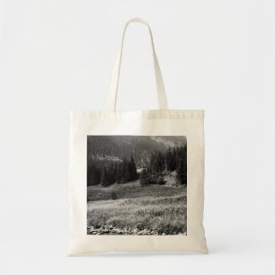 Tote Bag Vallée et rivière noires et blanches de montagne