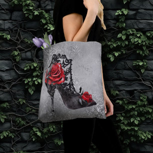 Tote Bag Vampy Vogue Grunge   Stiletto Lace Bootie Roses