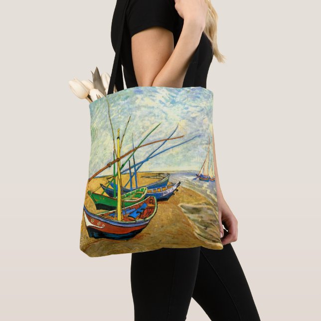 Tote Bag Van Gogh Bateaux de pêche sur la plage de Saintes  (De près)