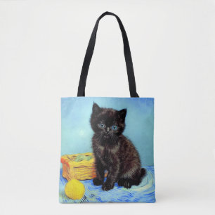 Tote Bag Van Gogh Black Kitten avec fils