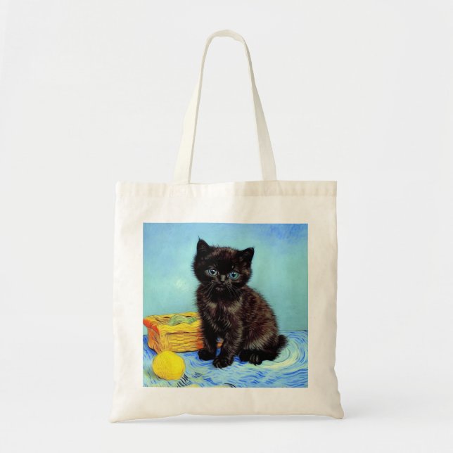 Tote Bag Van Gogh Black Kitten avec fils (Devant)