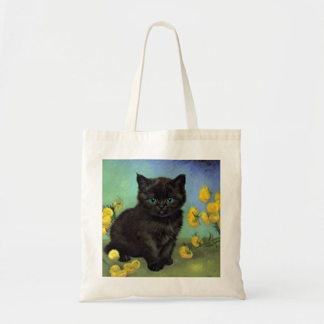 Tote Bag Van Gogh Chat noir Fleurs jaunes (Devant)