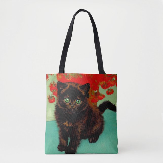 Tote Bag Van Gogh Chat noir Fleurs rouges (Devant)