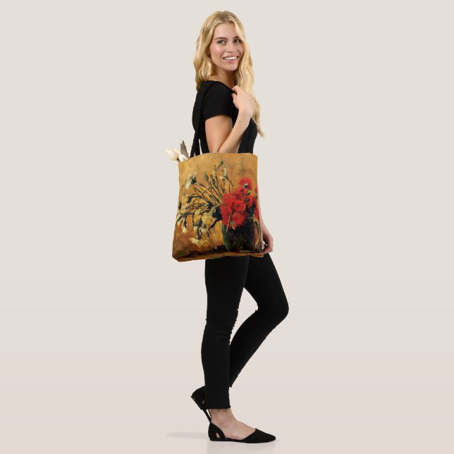 Tote Bag Van Gogh - Jug aux oeillets rouges et blancs (Sur le modèle)