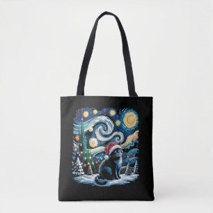 Tote Bag Van Gogh Nuit Étoilée Fête de Noël Chat Noir
