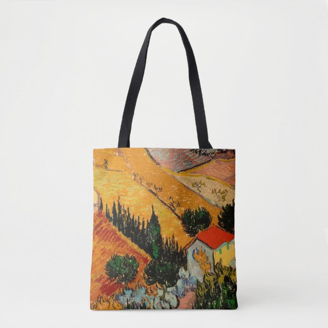 Tote Bag Van Gogh - Paysage avec maisons et fleurs (Devant)