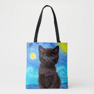 Tote Bag Van Gogh Starry Night Black Cat