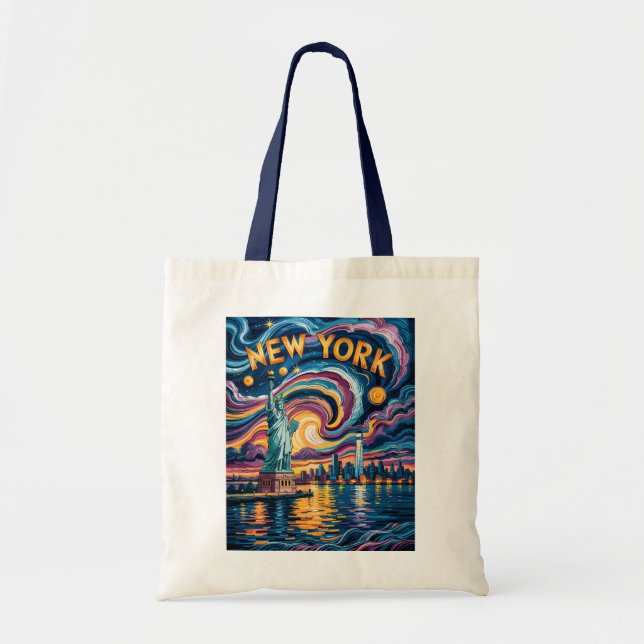 Tote Bag Van Gogh Starry Nuit New York Liberty Skyline Art (Devant)