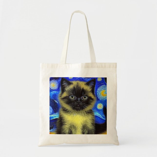 Tote Bag Van Gogh Starry Nuit Siamese Cat (Devant)