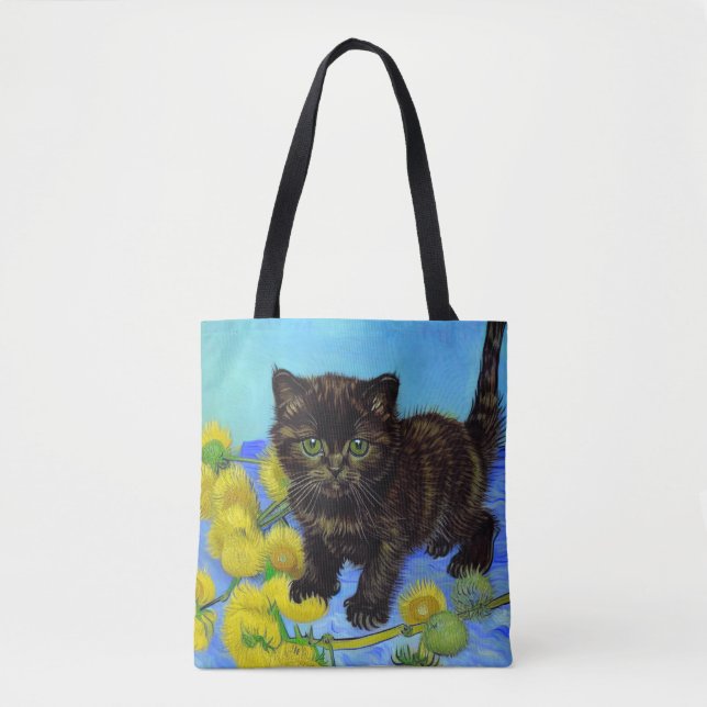 Tote Bag Van Gogh Style Chat avec tournesol (Devant)