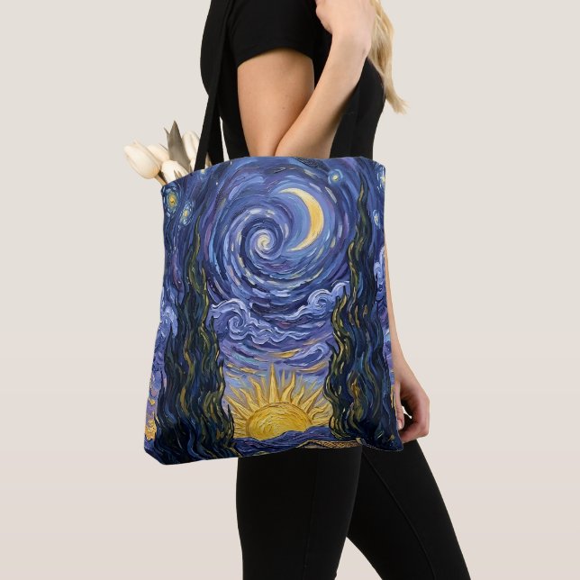 Tote Bag Van Gogh Style Cypress Dusk Midnight Moon Fine Art (De près)
