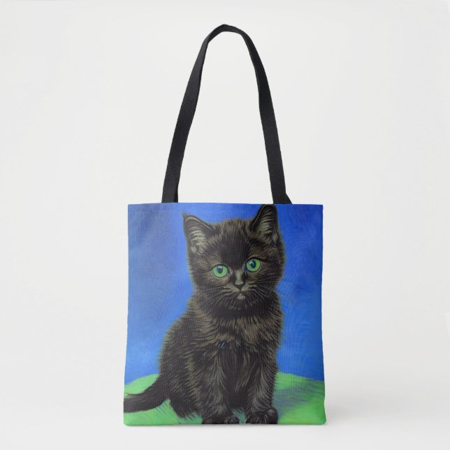 Tote Bag Van Gogh Style Kitten noir (Devant)