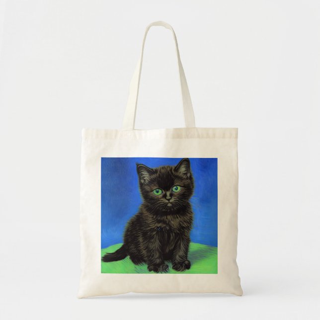 Tote Bag Van Gogh Style Kitten noir (Devant)