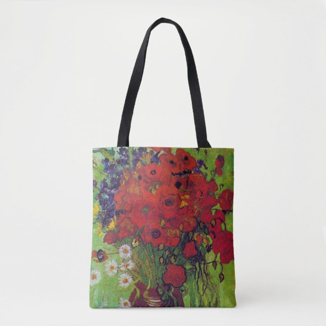 Tote Bag Vase avec des fleurs de Cornouailles et des pavots (Devant)