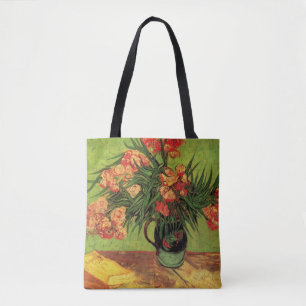 Tote Bag Vase avec des lauriers roses et des livres de Vinc