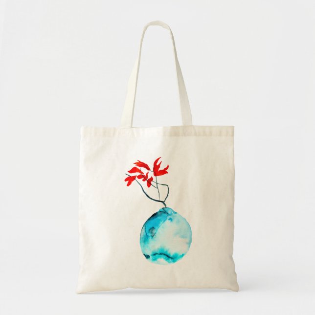 Tote Bag Vase bleu Ikebana aquarelle (Devant)