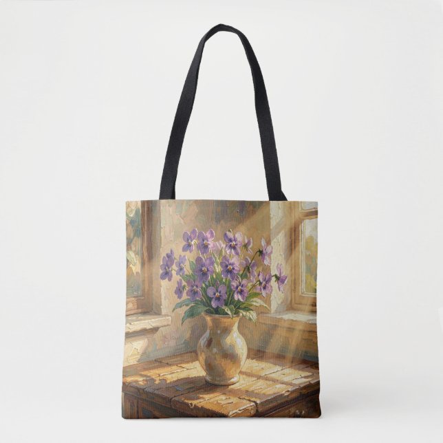 Tote Bag Vase de violettes violettes Impasto   (Devant)