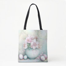 VASE ET FLEURS DE PÂQUES ROSE ET VERT PASTEL