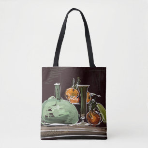 Tote Bag Vase verte à vin de fruits expressionniste