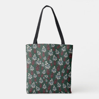 Tote Bag Vases de chinoiserie aux chrysanthèmes, vert forêt