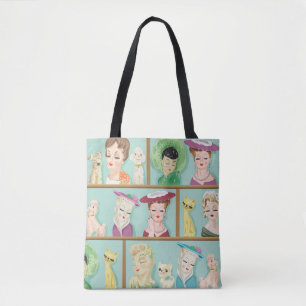 Tote Bag Vases de la tête de la Vintage kitsch avec chats