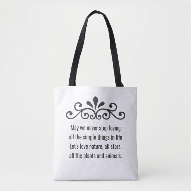 Tote Bag Vecteur floral, Nature Love Texte sur blanc (Devant)
