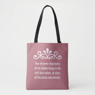 Tote Bag Vecteur floral, texte Nature Love sur or rose