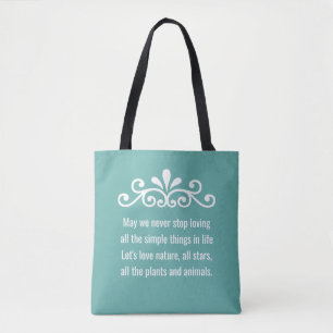 Tote Bag Vecteur floral, texte Nature Love sur sarcelle