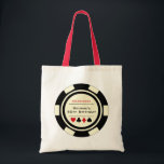 Tote Bag Vegas Casino Poker Chip Black Off-White Anniversai<br><div class="desc">Ce sac fourre-tout de puces de poker noir et blanc cassé ferait un cadeau parfait pour vos invités d'anniversaire à porter à travers la nuit de jeu. Personnalisez le design avec votre nom et votre date de naissance # en noir au centre,  et votre texte en rouge au dessus.</div>
