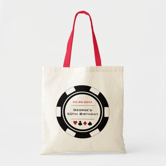 Tote Bag Vegas Casino Poker Chip Noir Blanc Anniversaire (Devant)