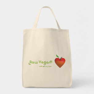 Tote Bag Végétalien cru avec tout mon amour (coeur rouge 
