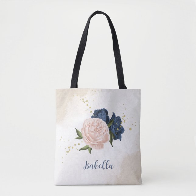 Tote Bag végétation marine et fleurs roses rousses (Devant)