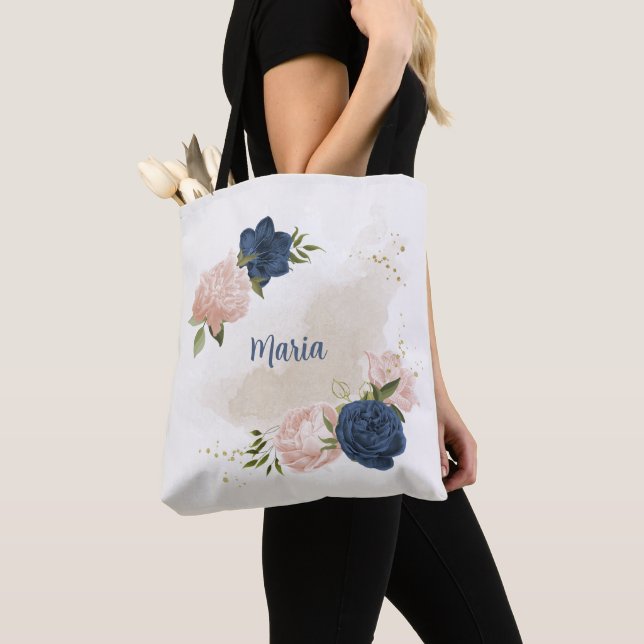 Tote Bag végétation marine et fleurs roses rousses (De près)