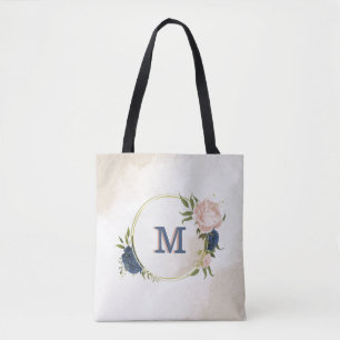 Tote Bag végétation marine et fleurs roses rousses