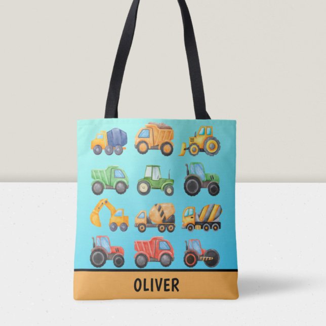 Tote Bag Véhicules de construction mignons garçons personna (Créateur téléchargé)