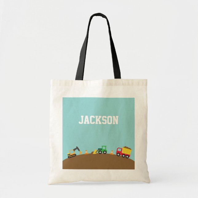 Tote Bag Véhicules de construction mignons pour garçons (Devant)