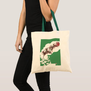 Tote Bag Veille de Noël vintage, Père Noël rétro en traînea